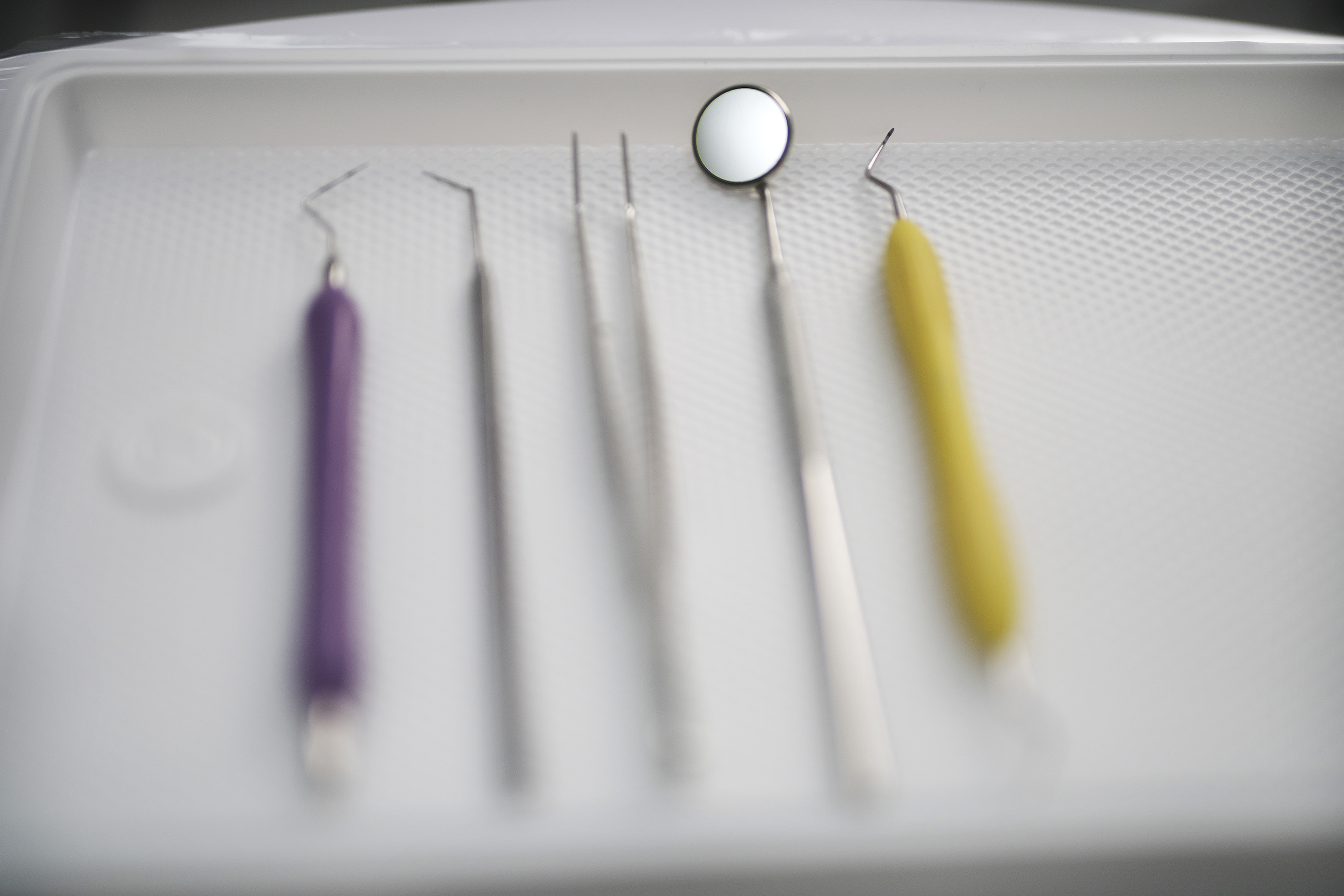Dental instruments in a tray