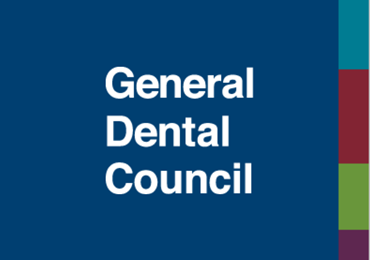 Logo of the General Dental Council with turquoise, red, green and purple blocks