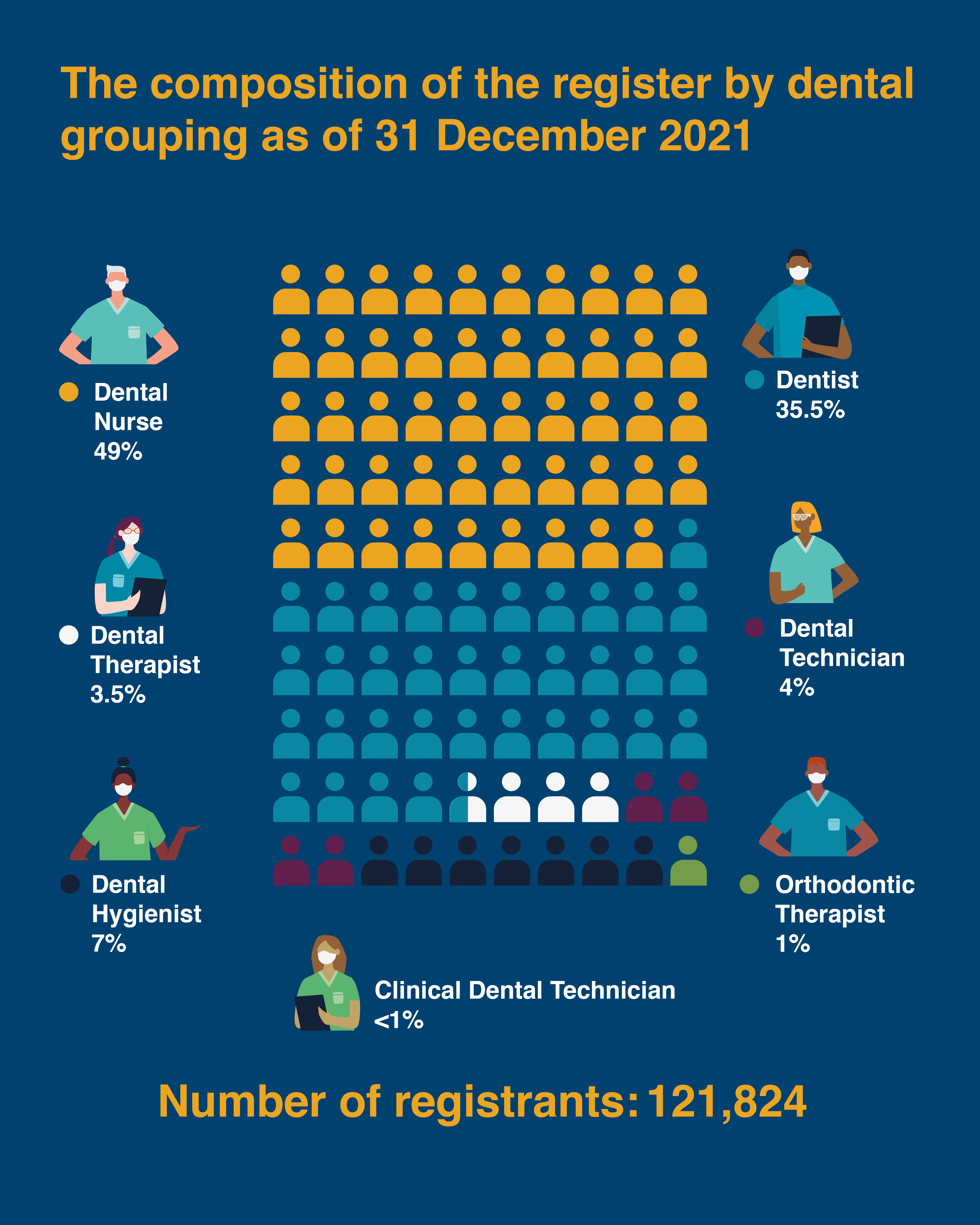 Illustration showing the composition of the register by dental grouping as of 31 December 2020