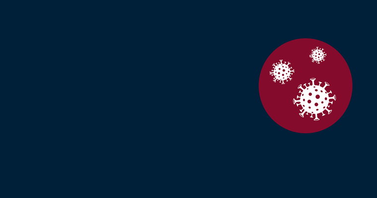 Blue banner with illustration of a red virus cell