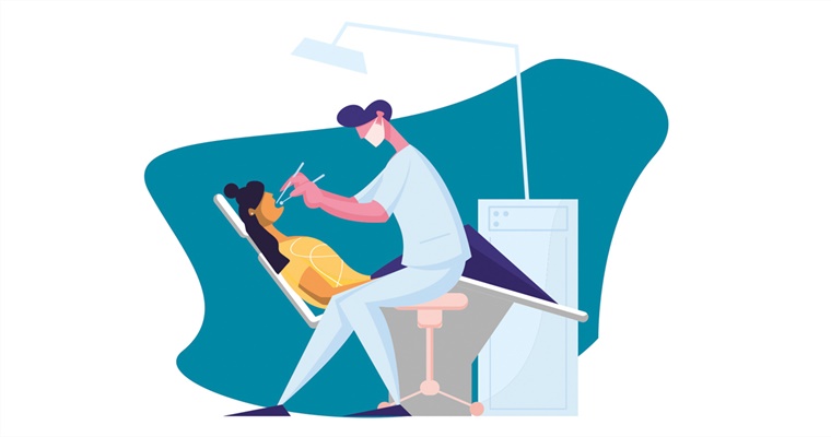 Illustration of dentist looking in patient's mouth