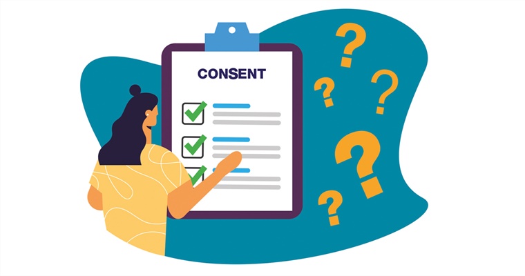 Illustration of patient completing consent form